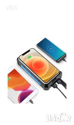 Външна батерия 36000 mAh, соларен Powerbank с Qi безжично зареждане, USB и USB C изход, със соларен , снимка 13 - Външни батерии - 47818728