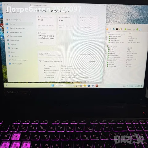 ASUS TUF A15/144Hz/Ryzen 5 7536HS/32GB DDR5 5600Mhz/RTX 3050/RGB/512GB, снимка 5 - Лаптопи за игри - 56012571