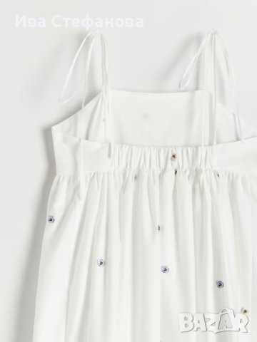 Нова дълга елегантна бяла рокля теменужки 100% памук , снимка 15 - Рокли - 41932782
