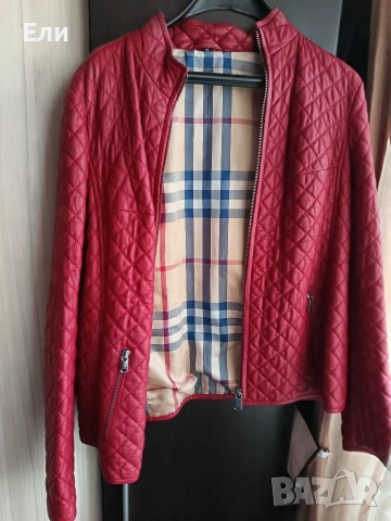 Червено кожено дамско яке естествена кожа , снимка 2 - Якета - 53018231