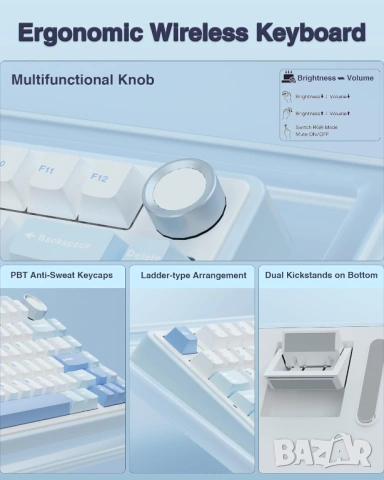Механична клавиатура AULA F75 Wireless 75% RGB Hot Swap – Blue, снимка 4 - Клавиатури и мишки - 53941003