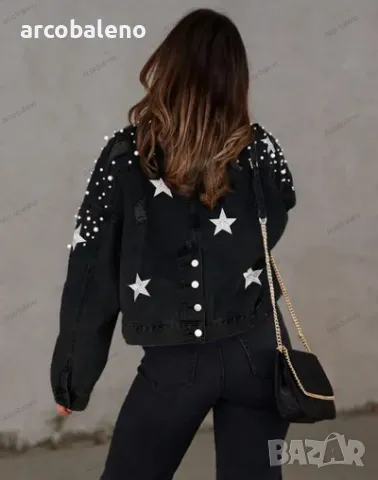 Дамско дънково яке с перлени шипове, 3цвята , снимка 7 - Якета - 47359162