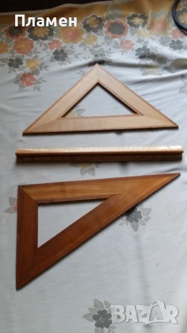 Линия и 2 триъгълника за чертане - дървени 30 см