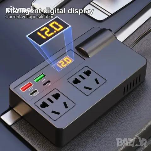 Инвертор преобразувател от 12/24 V на 220 V, 200W ,цифров дисплей, 4 x USB, Type C, QC 3.0 30W, изхо, снимка 4 - Аксесоари и консумативи - 48780061