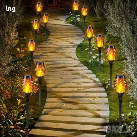 Продавам: 10 бр. Соларни Външни Лампи с Ефект на Пламък – Водоустойчиви и Декоративни