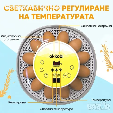 Автоматичен инкубатор за яйца с въртяща система и контрол на влажността, снимка 5 - Кокошки и пуйки - 55739721