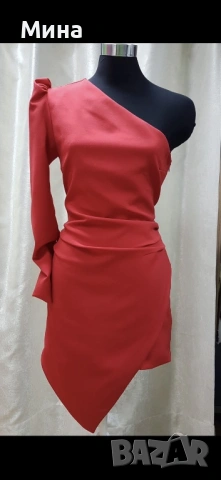 Дамска червена рокля с едно рамо, снимка 8 - Рокли - 50322072