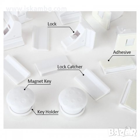 Магнитни предпазители за шкафове и чекмеджета - к-т 4бр. с ключ - код 3314, снимка 9 - Други - 35410865