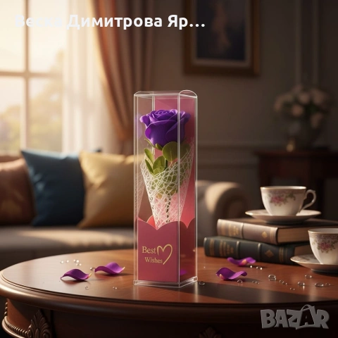 Декоративна единична роза в подаръчна кутия „Best Wishes“, снимка 5 - Романтични подаръци - 53057368