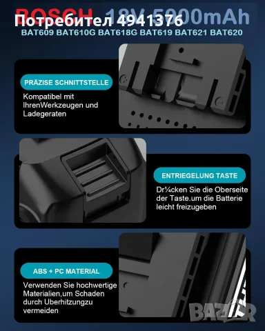 КОМПЛЕКТ 2бр. БАТЕРИИ 18V 5.0Ah за BOSCH с ЗАРЯДНО УСТРОЙВТВО, снимка 3 - Други инструменти - 56122302