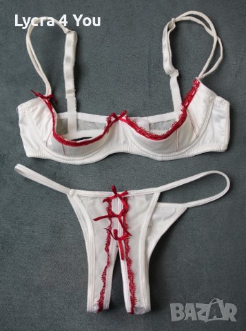 Еротичен комплект от сутиен с отворени чашки колан и изрязана бикина , снимка 4 - Бельо - 42263528