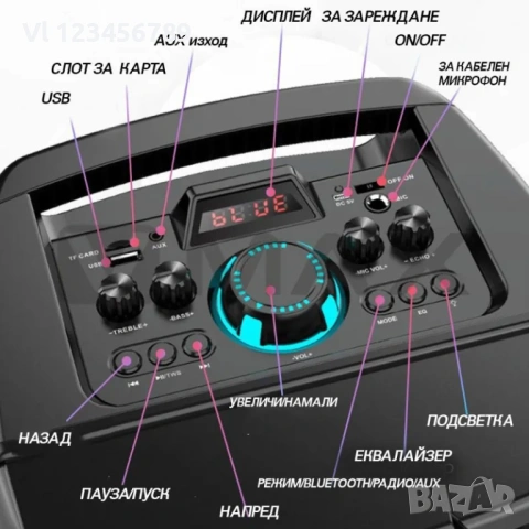 Двойна караоке колона KOBRA ZQS-8210 с Bluetooth 2х8“ микрофон и светлини, снимка 7 - Тонколони - 54162445