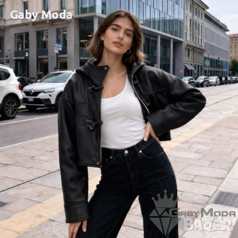 Късо дамско зимно яке с качулка в два цвята, снимка 3 - Якета - 52921977