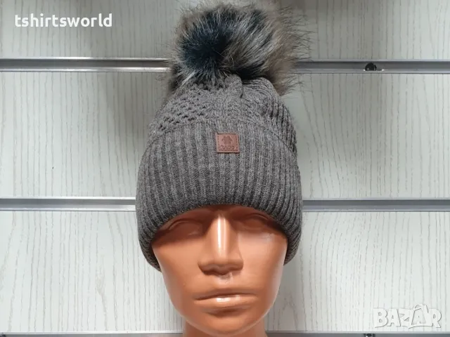 Нова зимна дамска шапка SilverStar в кафяв цвят с пух/помпон, снимка 6 - Шапки - 47927787