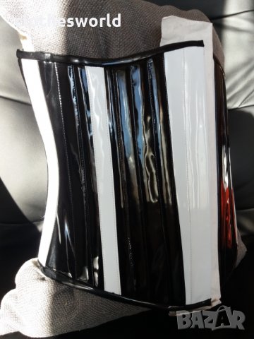 Лачен корсет под бюста в черно и бяло Busk с метални банели, снимка 5 - Корсети, бюстиета, топове - 35025136