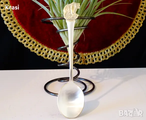 Посребрена лъжица с Мечка. , снимка 1