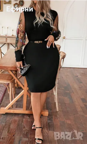  Рокля бродерия, Черна рокля, Елегантна рокля, Официална рокля