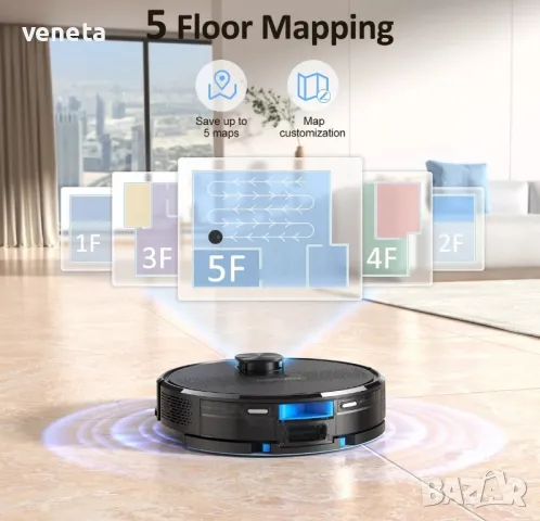 Lubluelu SL61 WIFI робот прахосмукачка и моп 4000Pa LiDAR Навигационно картографиране, снимка 5 - Прахосмукачки - 48359417