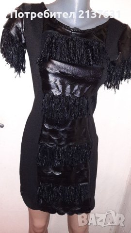 НОВА  ! ДАМСКА ЕЛЕГАНТНА  ЧЕРНА РОКЛЯ- комбинация с КОЖА - Размер S / M , снимка 3 - Рокли - 42136934