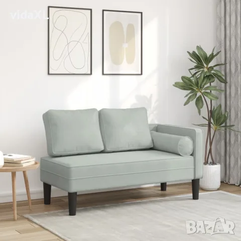 vidaXL Кушетка с възглавници, светлосива, кадифе, снимка 2 - Столове - 56147449