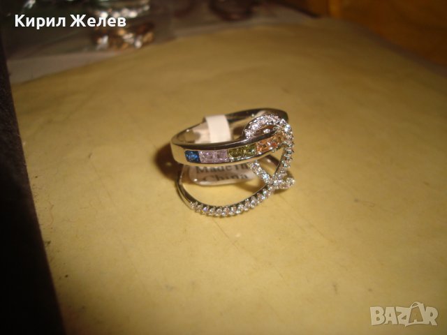 ПРЕКРАСЕН ФЕШЪН АРТ НЕЖЕН ПРЪСТЕН с БЯЛА ПОЗЛАТА и ИСКРЯЩИ ПЪСТРОЦВЕТНИ КАМЪНИ КРИСТАЛИ 17530, снимка 7 - Пръстени - 37499306