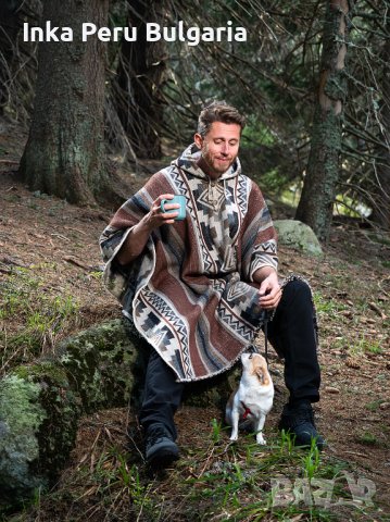  Автентичнo еквадорско унисекс пончо Мапуче, 100% вълна, кафяво, снимка 4 - Пуловери - 37011498