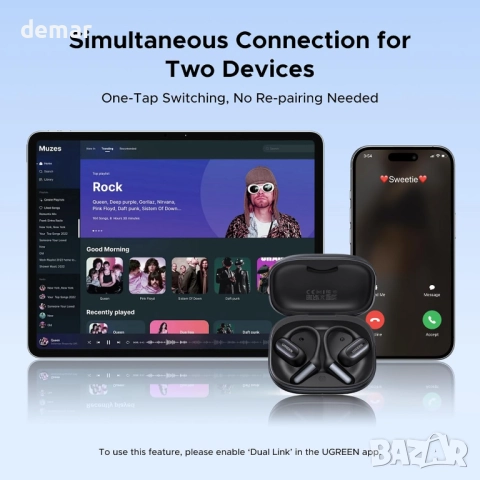 Безжични слушалки UGREEN с отворени уши, Bluetooth 6.0, ясни разговори с 4 микрофона и шумопотискане, снимка 8 - Безжични слушалки - 52129734