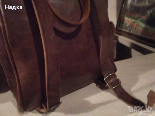 Винтидж раница от естествена 100%телешка кожа в кафяво, снимка 7 - Раници - 52817941