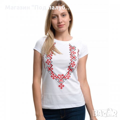 Нова дамска бяла тениска с трансферен печат Шевица, Етно мотив, България, снимка 13 - Тениски - 29964888