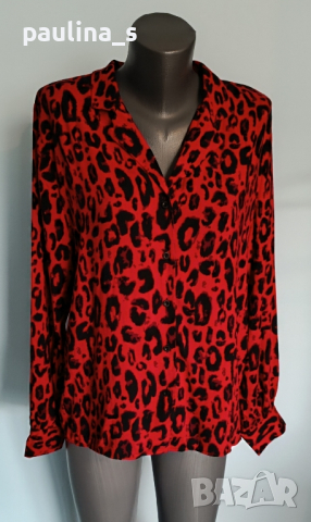 Дизайнерска риза в животински принт в червено Amisu / голям размер , снимка 5 - Ризи - 44583846