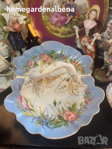 Луксозен двусекционен съд – Ръчна Рисунка | Винтидж Шедьовър, снимка 6 - Декорация за дома - 54059844