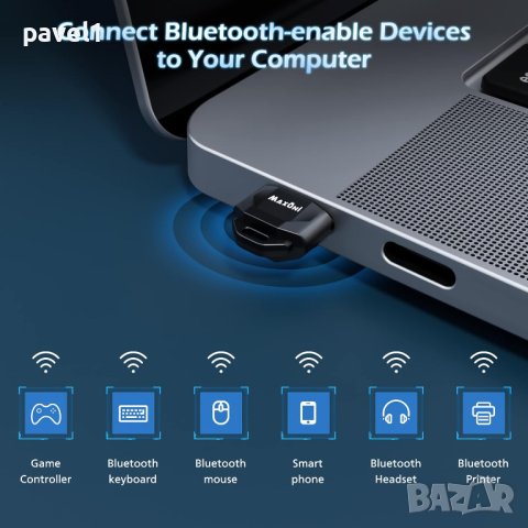 Maxuni USB Bluetooth 5.1 блутут адаптер за компютър и лаптоп, снимка 3 - Мрежови адаптери - 44450145