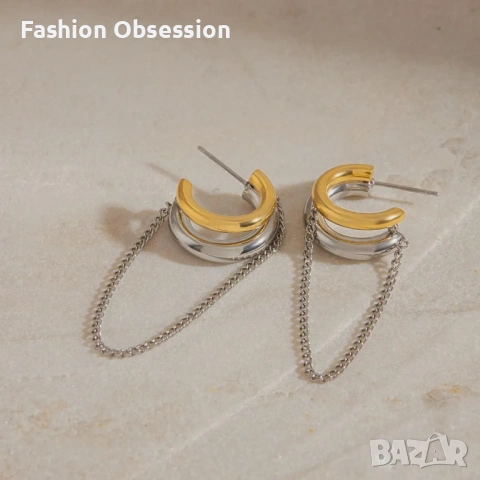 Двуцветни халки обеци – злато и сребро, снимка 3 - Обеци - 53946810