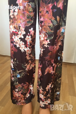 С размер Нов Италиански Дамски Летен Панталон New Collection Pink Широк Флорален Черен Цветен Шарен, снимка 11 - Панталони - 51823643