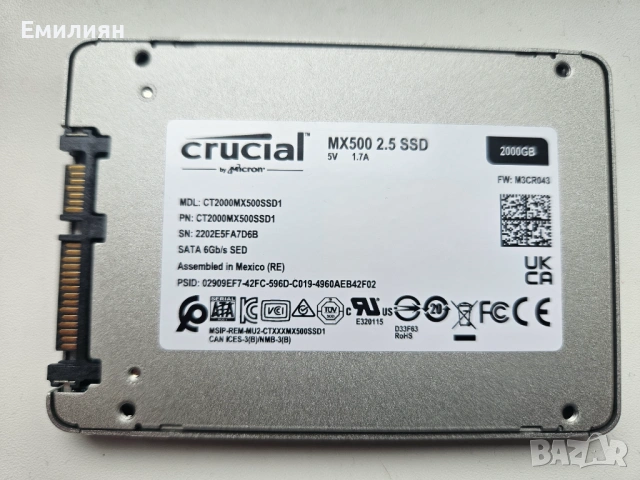 Crucial MX 500 2 TB 100% Life, снимка 3 - Твърди дискове - 54264903
