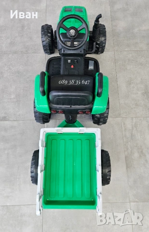 ТОП ЦЕНА!НОВО!Детски акумулаторен трактор с ремарке Dallas GREEN с 12V батерия,дистанционно,USB, снимка 8 - Детски велосипеди, триколки и коли - 52047677