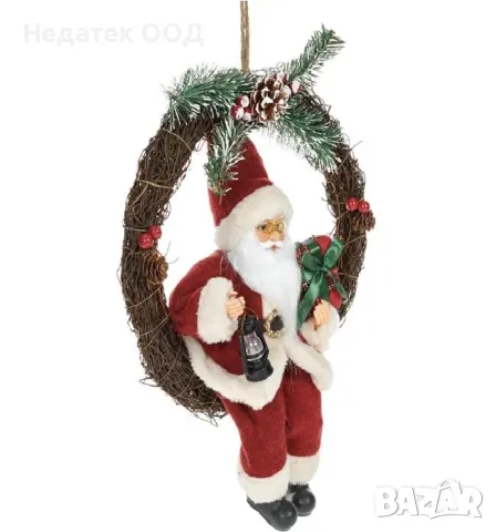 Коледен декоративен венец, Дядо Коледа, Кафяв, Ø30см, снимка 3 - Декорация за дома - 48388808