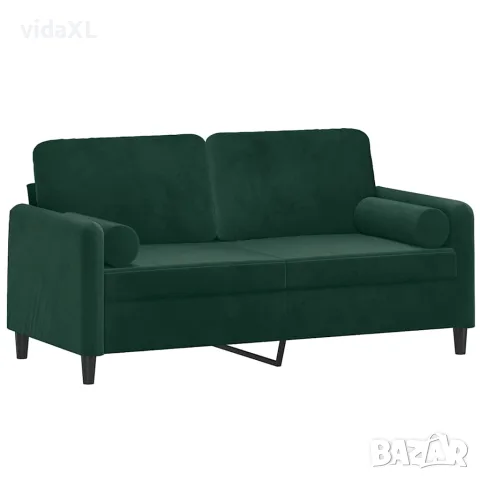 vidaXL 2-местен диван с възглавници тъмнозелен 140 см кадифе, снимка 3 - Дивани и мека мебел - 56146700