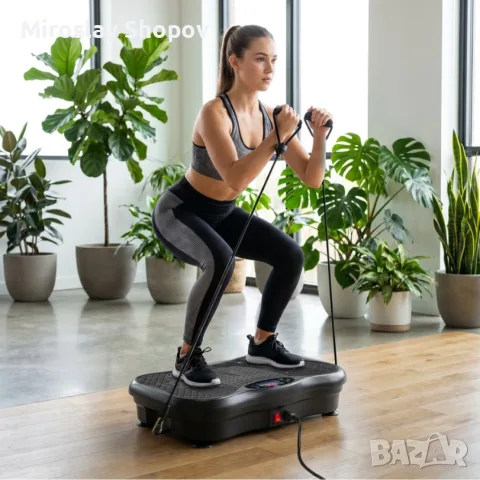 Вибрационна платформа 150W с Bluetooth, дистанционно и ластици – до 150 кг, снимка 5 - Фитнес уреди - 56107527
