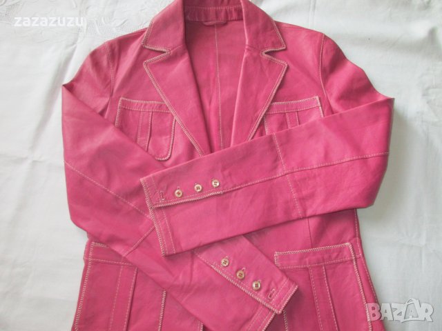 ЕСТЕСТВЕНА КОЖА Дамско кожено сако в розово, снимка 2 - Сака - 30846515