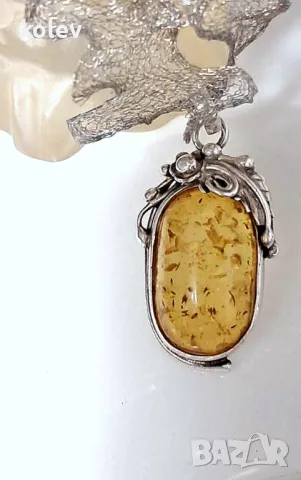 Сребърно колие с кехлибар, ръчна изработка, уникат, снимка 2 - Колиета, медальони, синджири - 49710214