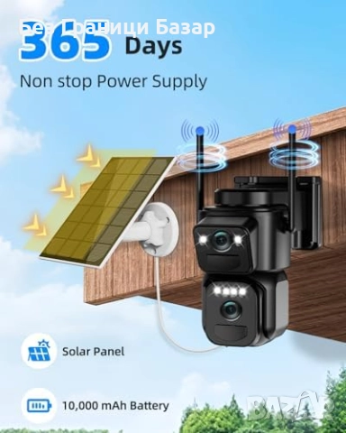 Нова 2K соларна безжична външна камера с 360° завъртане и нощно виждане, снимка 2 - Други - 51898318