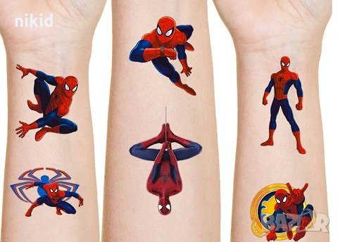 Спайдърмен Spiderman голям лист Tattoo татос татуировка временна детска татоси татуси, снимка 2 - Други - 31857735