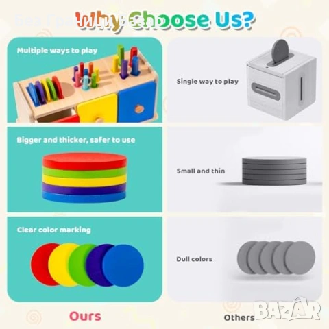 Нова Образователна дървена играчка сортиране цветове и форми Montessori идеален подарък деца, снимка 4 - Образователни игри - 54092948