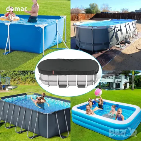 LXKCKJ Правоъгълно покривало за надземен басейн с комплект аксесоари, (черно, 366X730 см), снимка 9 - Басейни и аксесоари - 50189223