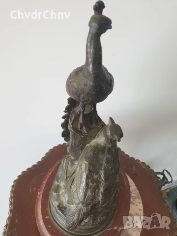 32см-5кг статуетка пауни/много стара френска бронзова скулптура/фигура на птици, снимка 5 - Антикварни и старинни предмети - 51320841