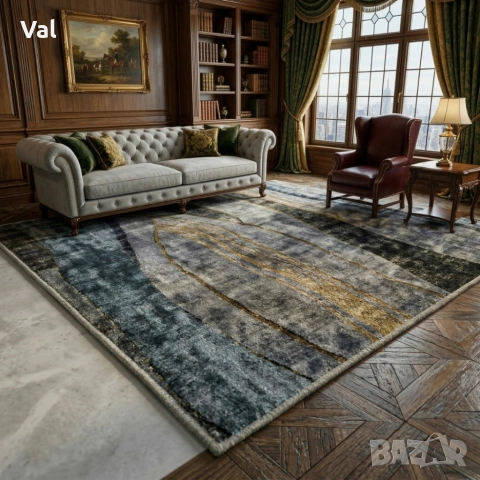 Модерен килим за хол 120х160см - Мраморен ефект в сиво и черно и 3D ефект, Противоплъзгащ, снимка 5 - Килими - 53932684