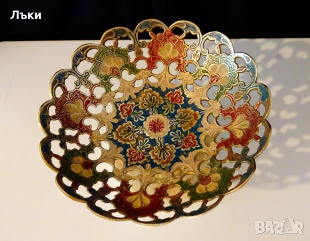 Бронзова фруктиера Британска Индия,клетъчен емайл , снимка 2 - Антикварни и старинни предмети - 35285347