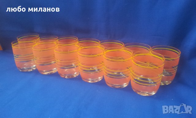 Ретро ракиени чашки, оранжав и жълт мат кантове 13 бр, снимка 1 - Други ценни предмети - 34501012