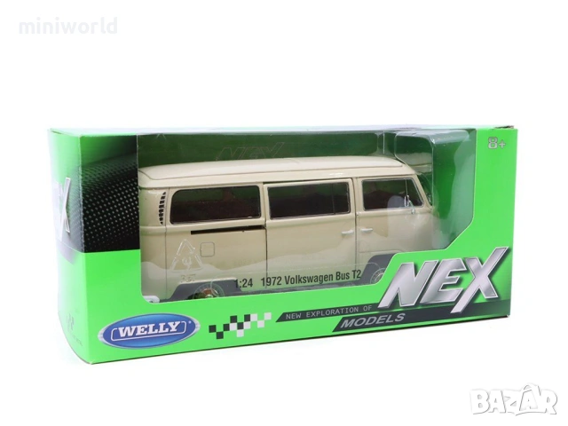 Volkswagen T2 Bus 1972 - мащаб 1:24 на Welly моделът е нов в кутия. Налични цветове: син, снимка 5 - Колекции - 54280096